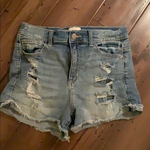 High waisted distressed jean shorts